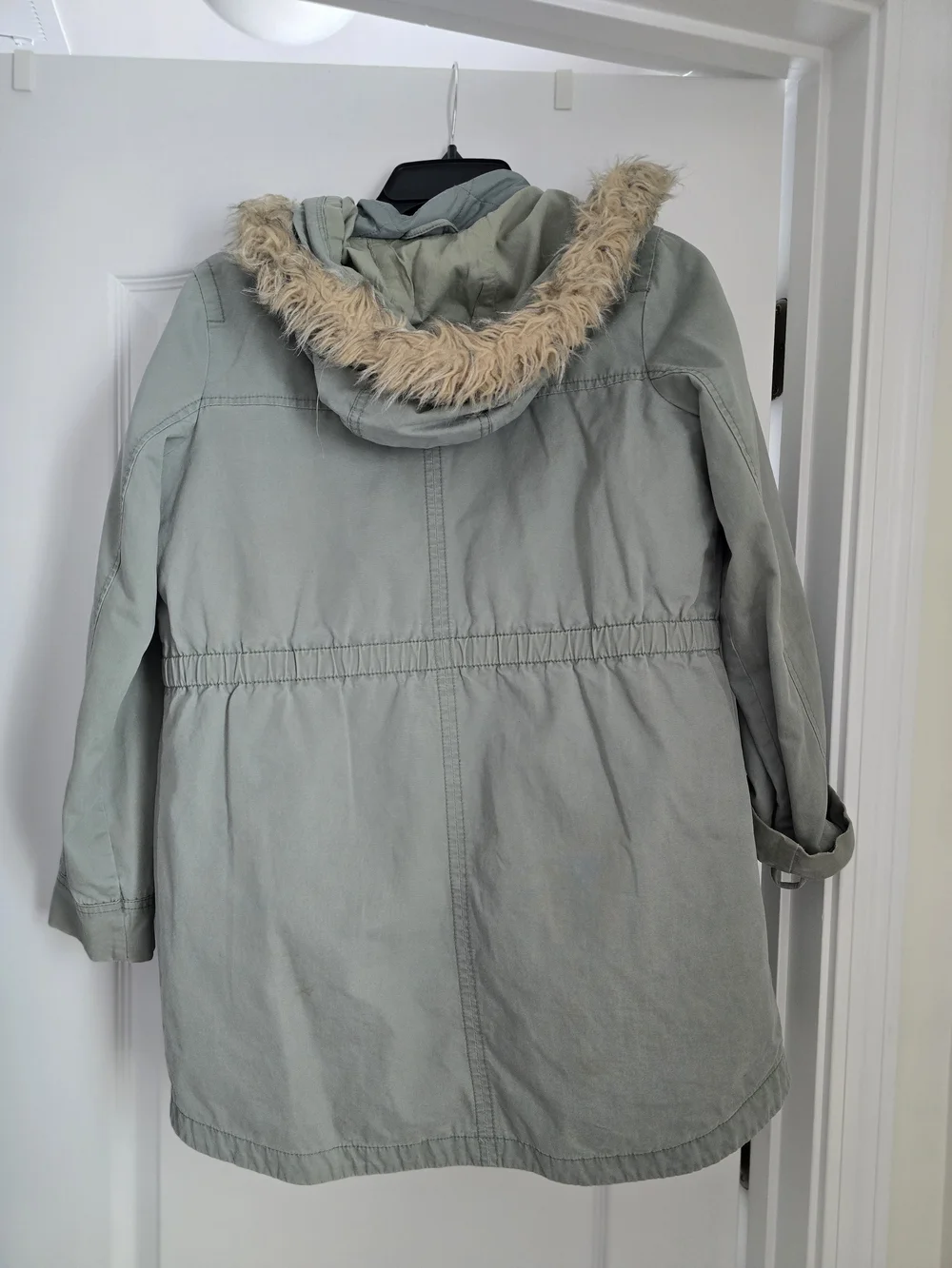 GAP Kids Sage Green Hooded Field Jacket with Faux-Fur Trim